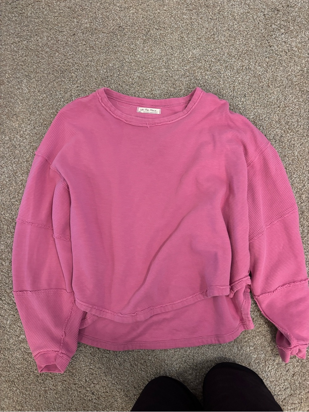 Free People Pink Ribbed Crewneck Pullover